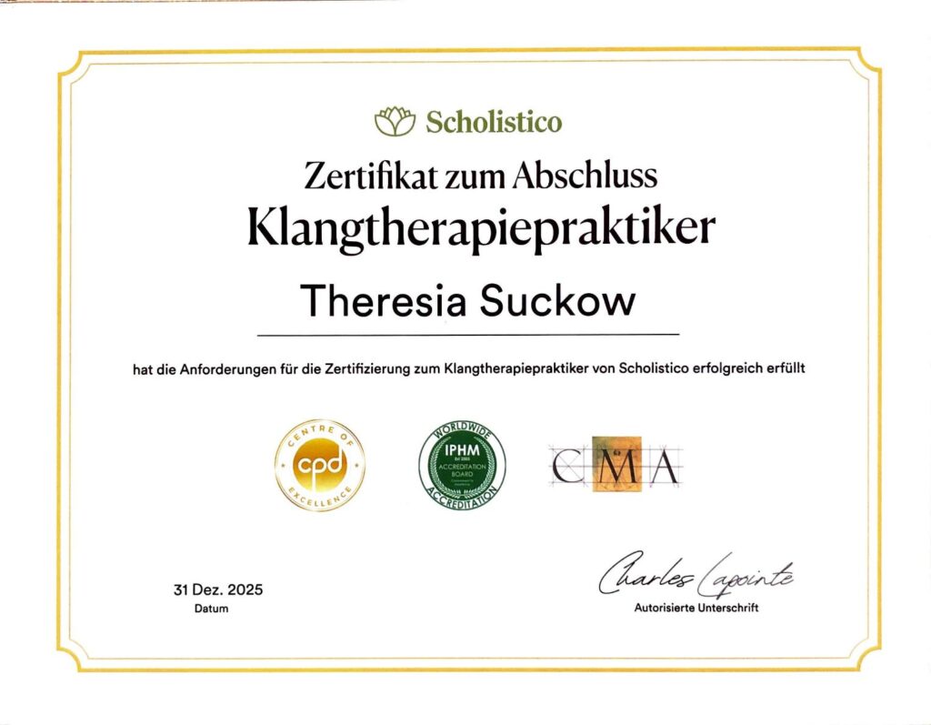 Zertifikat zum Abschluss Klangtherapiepraktiker
